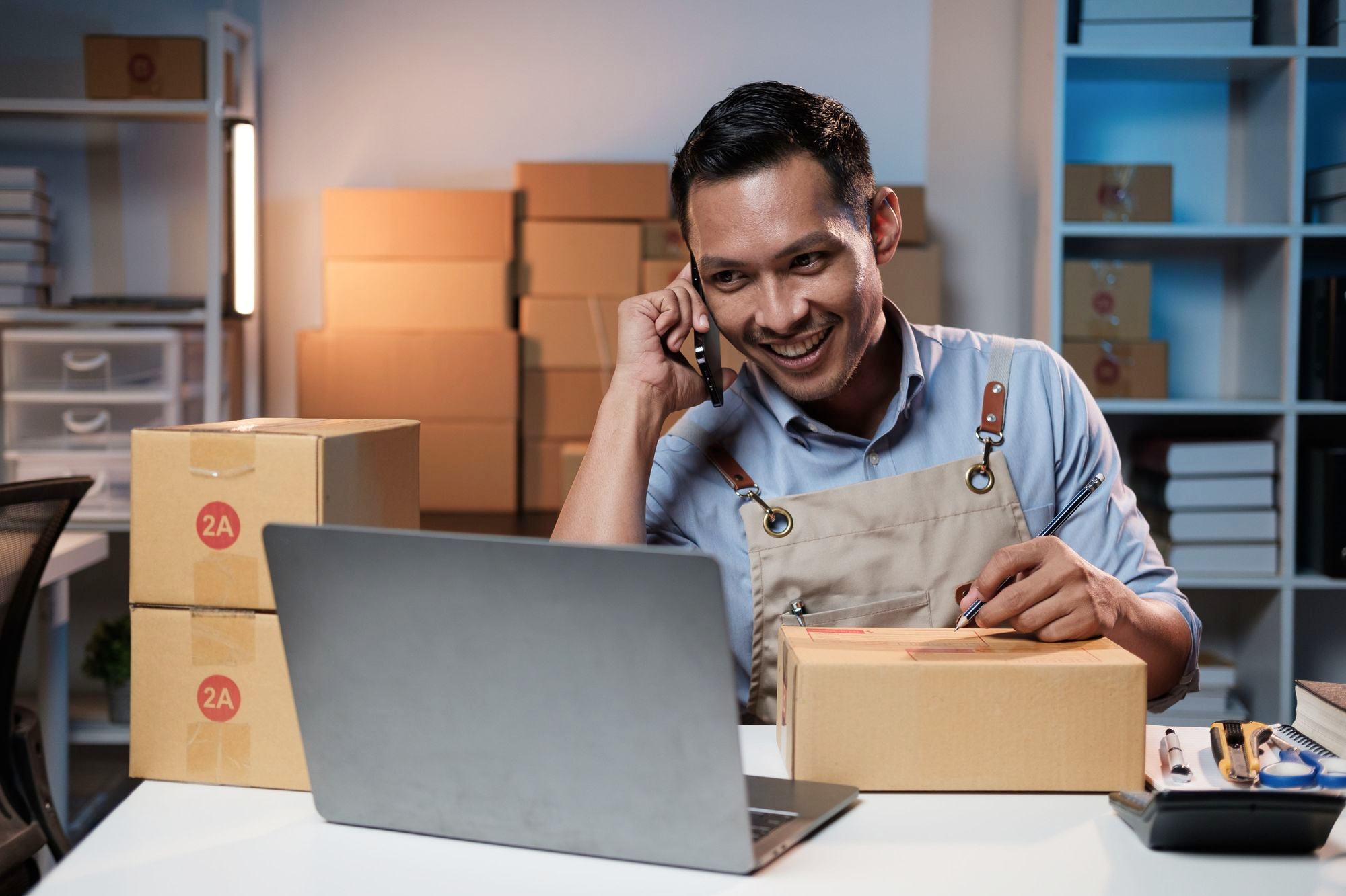 Business customer arranging a trackable courier service