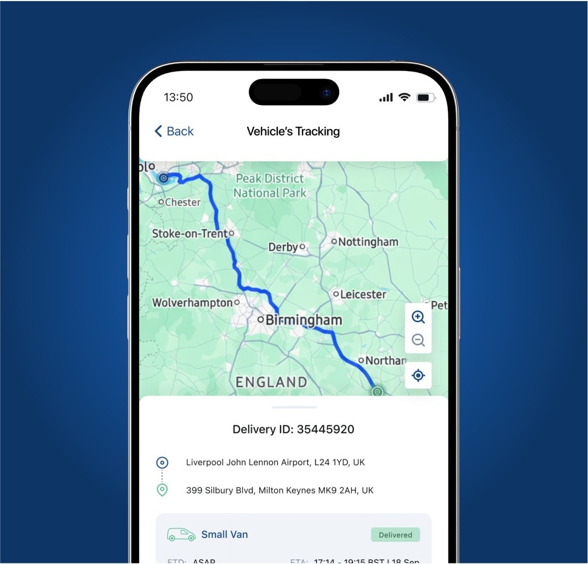 Smartphone displaying real-time delivery GPS tracking